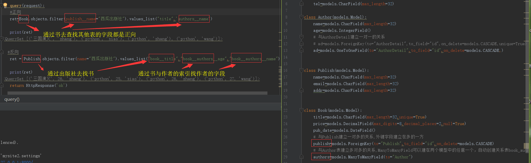 django框架基于queryset和双下划线的跨表查询操作详解